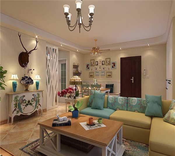 錦鼎國際107平米兩室兩廳一衛(wèi)美式田園效果圖