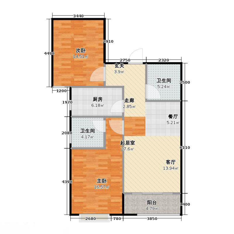 鑫界9號(hào)院2室0廳2衛(wèi)1廚85㎡戶型圖