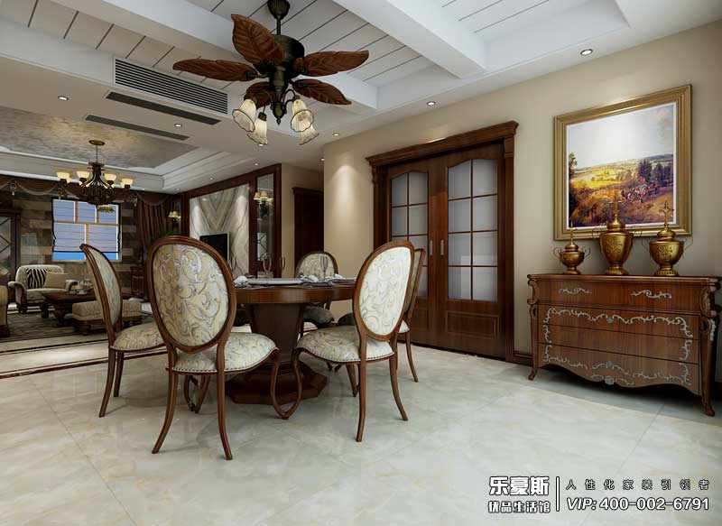 東勝紫御府168平米美式鄉(xiāng)村風(fēng)格裝修效果圖