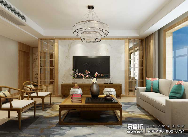 玫瑰灣140平米新中式風(fēng)格裝修效果圖