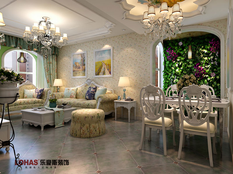 國(guó)際城90平兩室兩廳田園風(fēng)格裝修效果圖