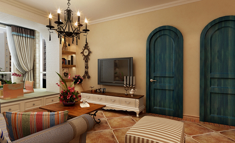 萬達(dá)廣場(chǎng)小區(qū)B北區(qū)98平米兩室兩廳美式混搭