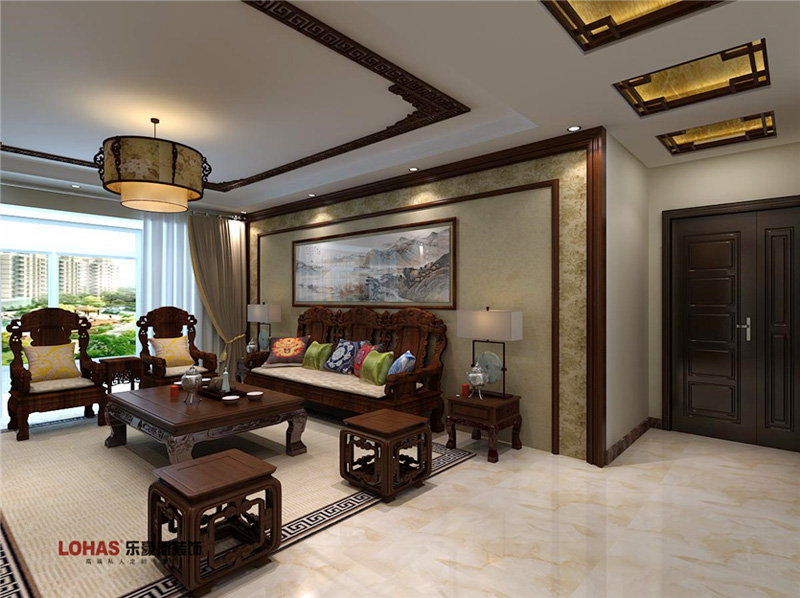 康泰小區(qū)100平兩室兩廳中式裝修效果圖