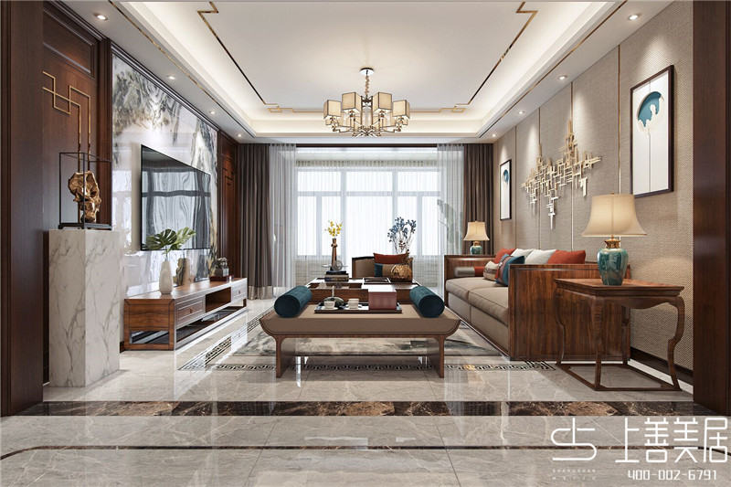 如園138平三室兩廳新中式裝修效果圖