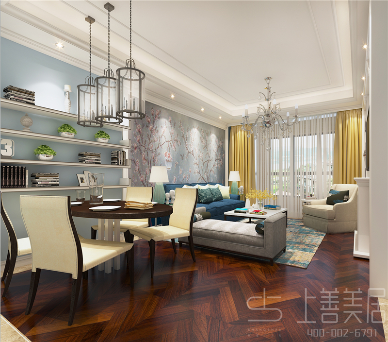 榮盛城83平兩室一廳田園風(fēng)格裝修效果圖