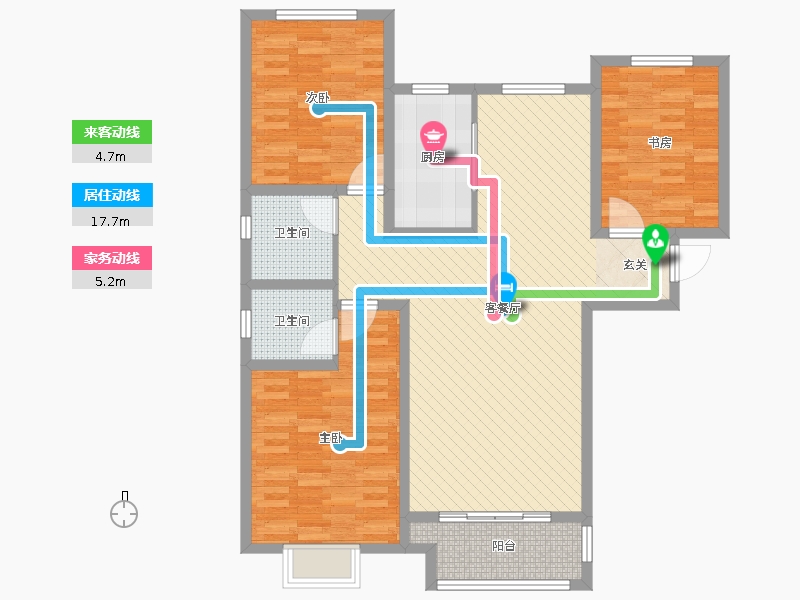 天璽名著3室2廳2衛(wèi)1廚134平戶型動(dòng)靜線圖