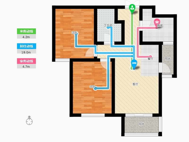 瀚唐2室2廳1衛(wèi)0廚89.00㎡動線圖