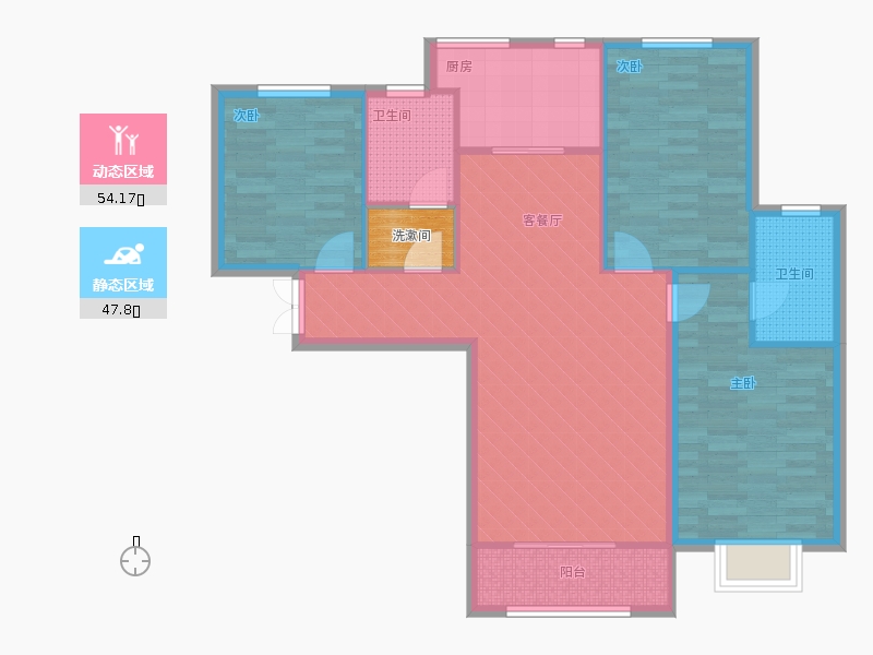 瀚唐3室2廳2衛(wèi)1廚126.00㎡動靜分區(qū)圖