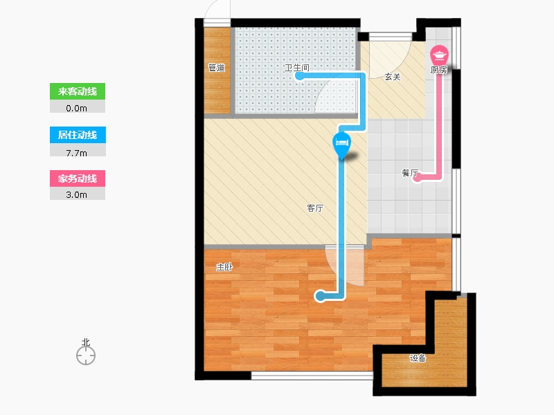 林蔭大院1室1廳1衛(wèi)1廚53.00㎡動線圖