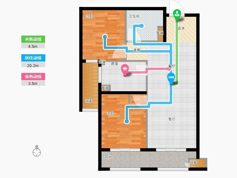 林蔭大院2室1廳1衛(wèi)1廚85.00㎡動線圖