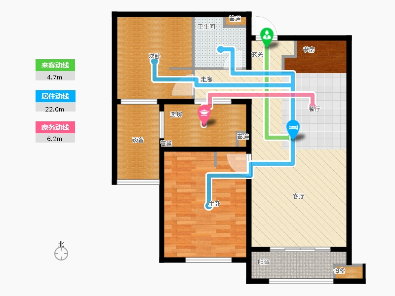 林蔭大院2室1廳1衛(wèi)1廚93.00㎡動(dòng)線圖