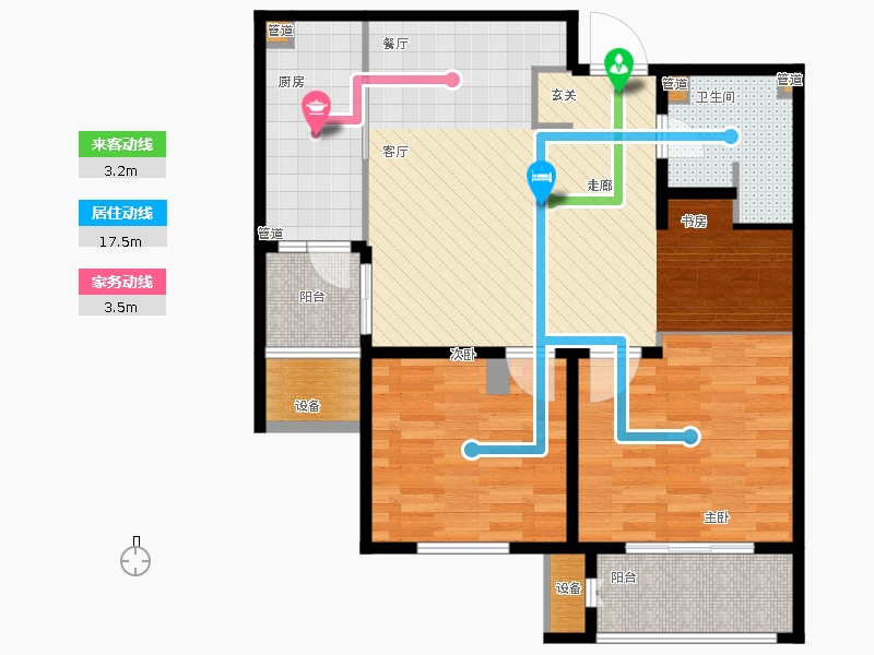 林蔭大院2室1廳1衛(wèi)1廚97.00㎡動線圖