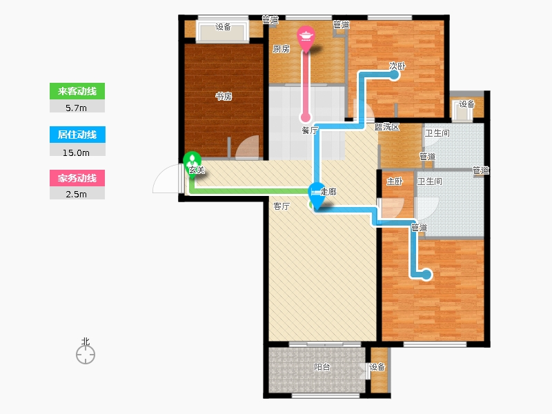 林蔭大院3室1廳2衛(wèi)1廚137.00㎡動線圖