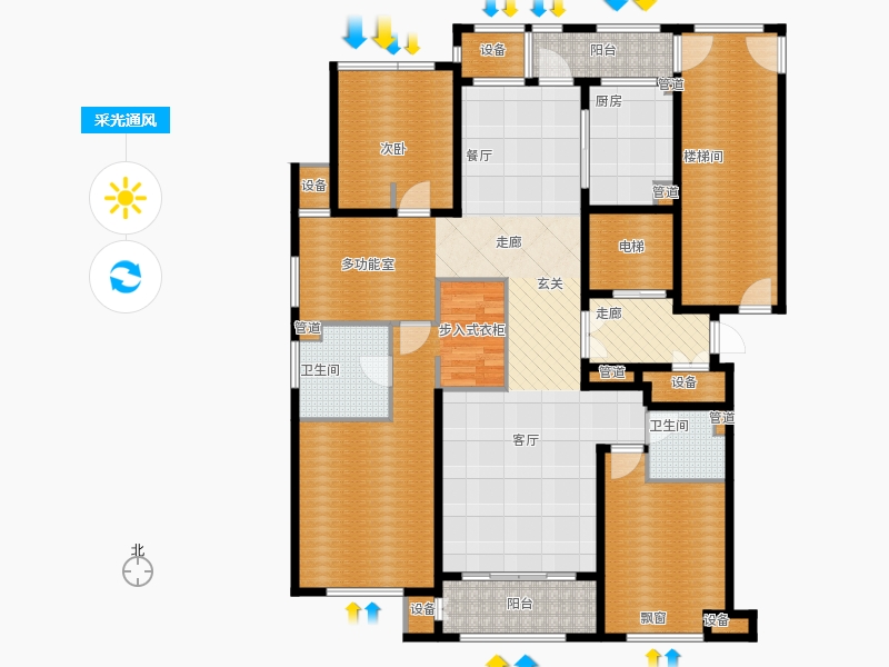 林蔭大院3室1廳2衛(wèi)1廚169.00㎡采光通風(fēng)圖
