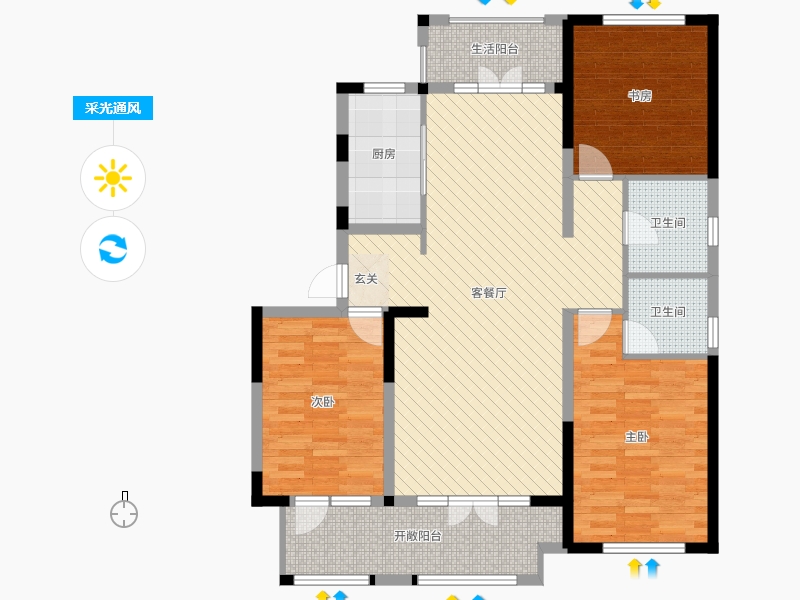 阿爾卡迪亞榮盛城3室2廳2衛(wèi)1廚139.00㎡采光通風圖