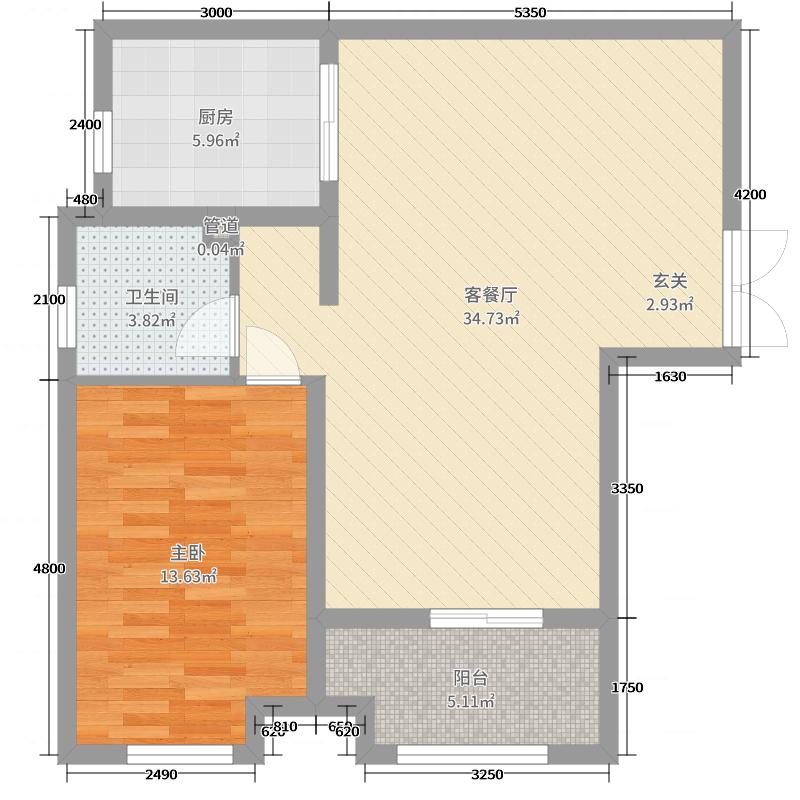 奧北公元1室2廳1衛(wèi)1廚79㎡戶型圖