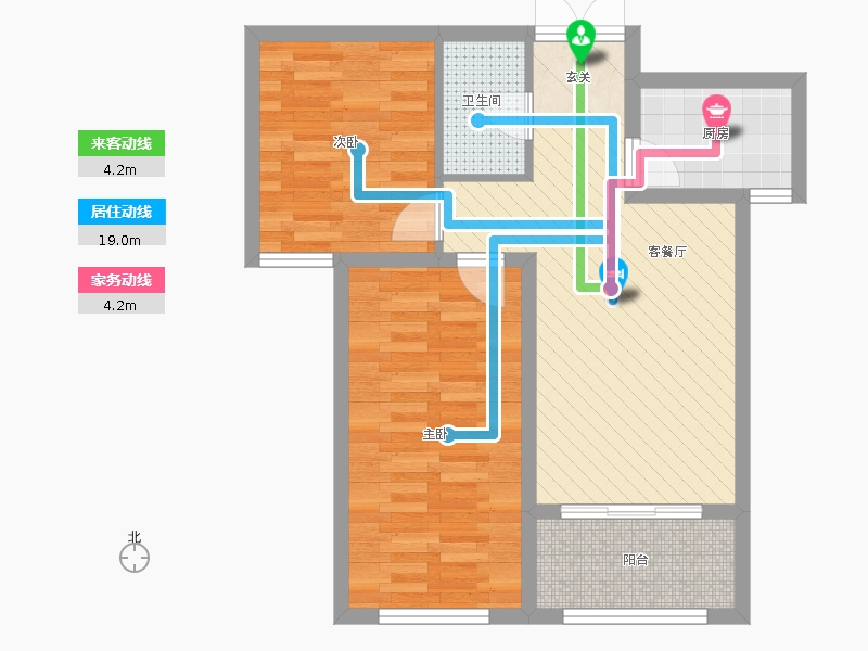 奧北公元2室1廳1衛(wèi)1廚88.00㎡動(dòng)線圖