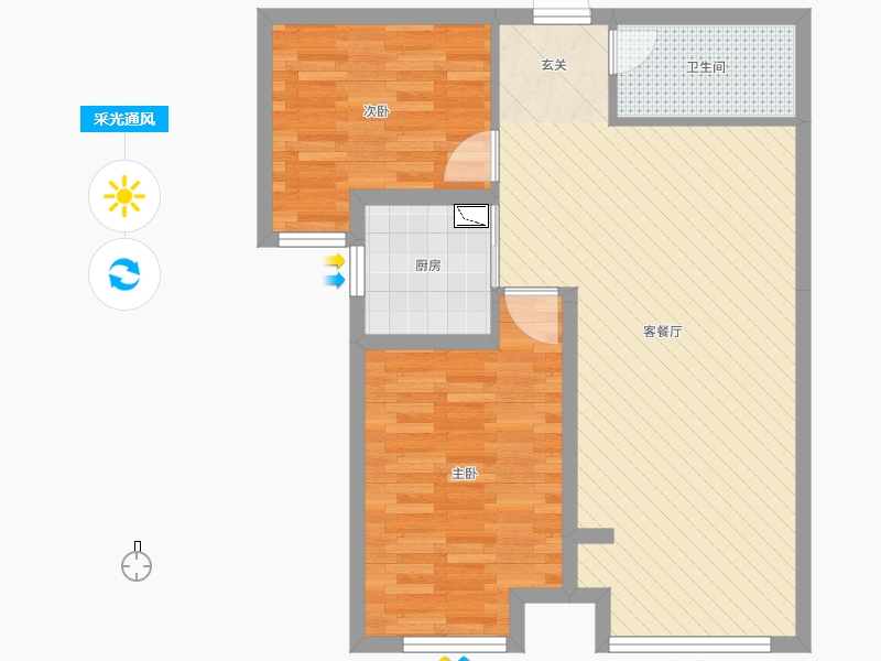 奧北公元2室2廳1衛(wèi)1廚93.00㎡采光通風圖