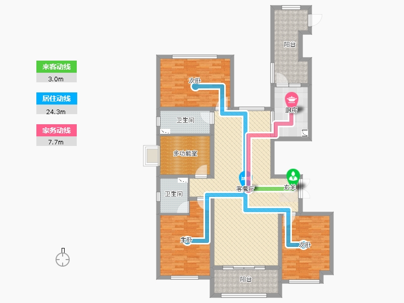 奧北公元3室2廳2衛(wèi)1廚157.00㎡動(dòng)線圖