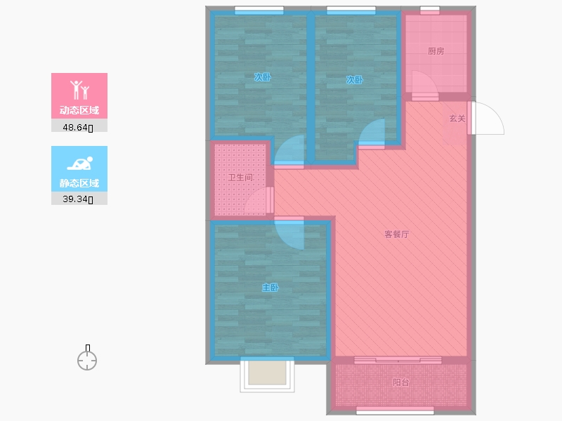 漢嘉海語(yǔ)城3室2廳1衛(wèi)1廚106.00㎡動(dòng)靜分區(qū)圖