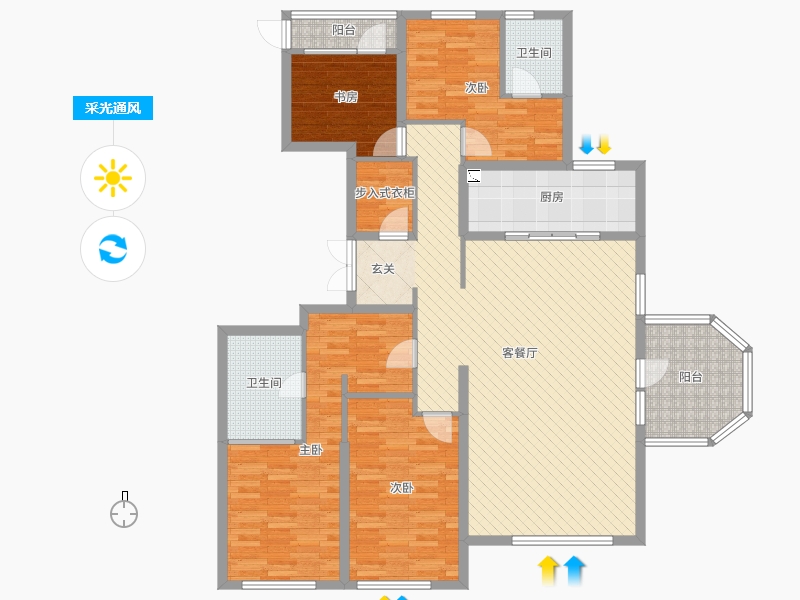 天山九峯4室2廳2衛(wèi)1廚175.00㎡采光通風(fēng)圖