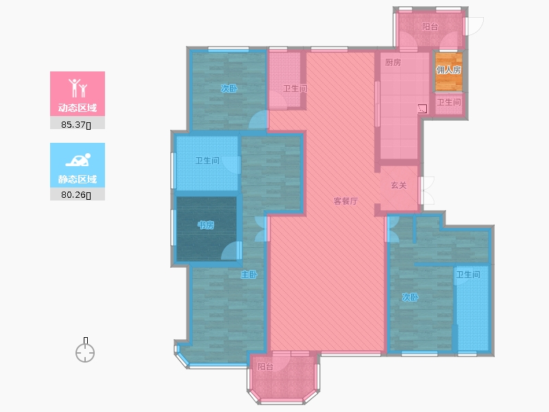 天山九峯4室2廳4衛(wèi)1廚210.00㎡動靜分區(qū)圖