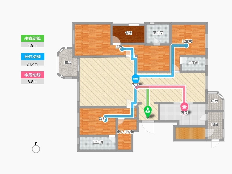 天山九峰4室1廳3衛(wèi)1廚251.00㎡動線圖
