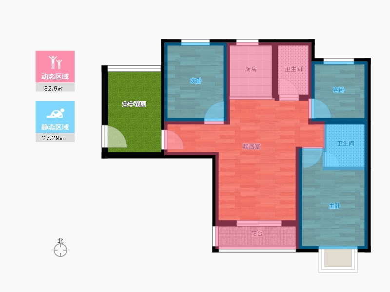 弘石灣3室2廳2衛(wèi)1廚112.00㎡動(dòng)靜分區(qū)圖