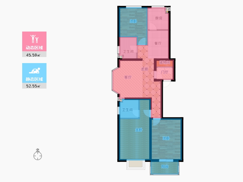 弘石灣3室2廳2衛(wèi)1廚123.00㎡動靜分區(qū)圖