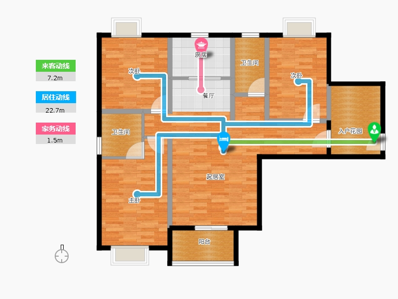 弘石灣2室2廳1衛(wèi)1廚125.00㎡動線圖