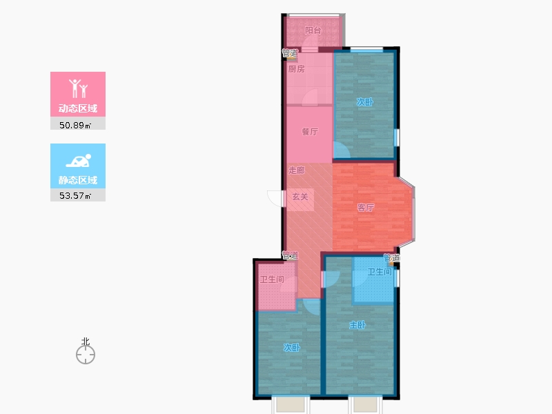 弘石灣3室0廳2衛(wèi)1廚132.00㎡動靜分區(qū)圖