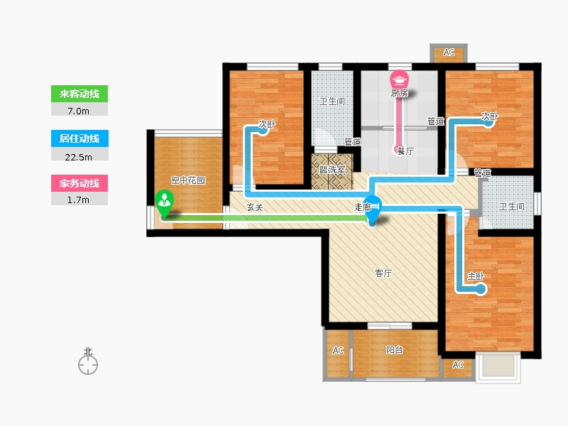 弘石灣3室2廳2衛(wèi)1廚132.00㎡動(dòng)線圖