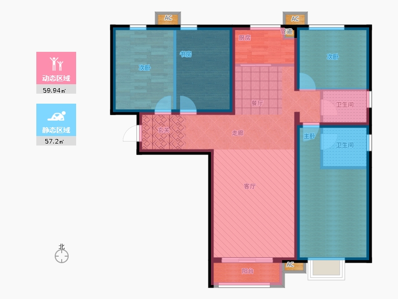 弘石灣4室2廳2衛(wèi)1廚149.00㎡動(dòng)靜分區(qū)圖