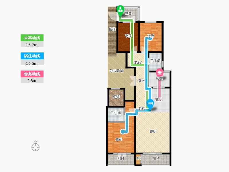帝王國際3室2廳2衛(wèi)1廚138.00㎡動線圖