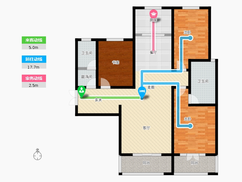 帝王國際3室2廳2衛(wèi)1廚147.00㎡動(dòng)線圖