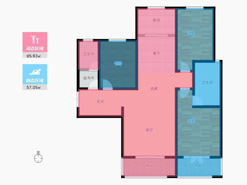 帝王國際3室2廳2衛(wèi)1廚147.00㎡動(dòng)靜分區(qū)圖