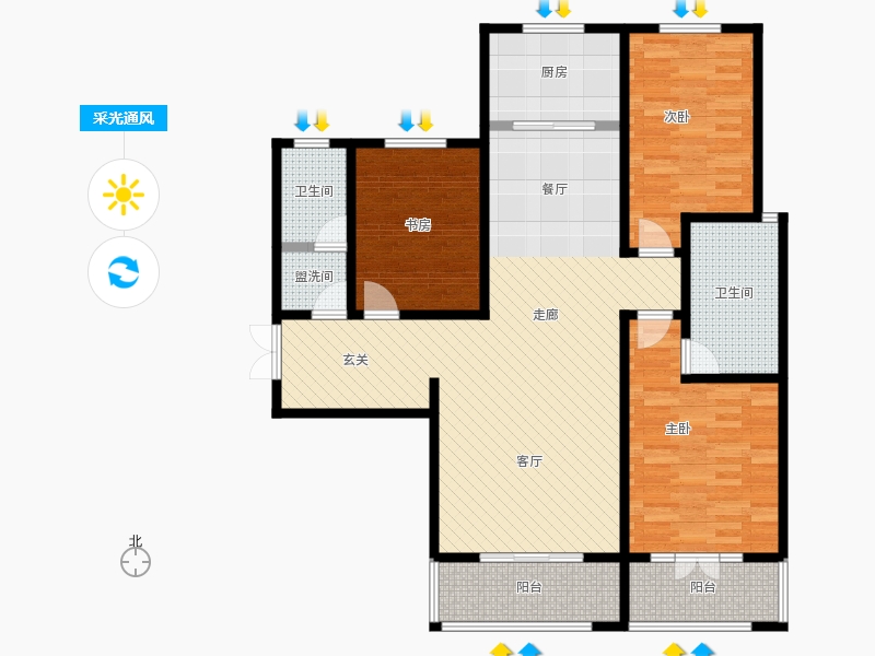 帝王國際3室2廳2衛(wèi)1廚147.00㎡采光通風(fēng)圖