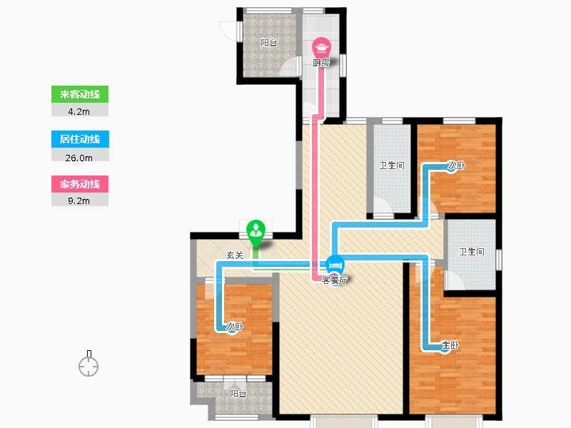 帝王國際3室2廳2衛(wèi)1廚163.00㎡動線圖