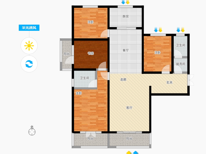 帝王國際4室2廳2衛(wèi)1廚163.00㎡采光通風圖