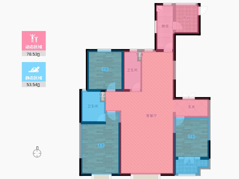 帝王國際3室2廳2衛(wèi)1廚165.00㎡動靜分區(qū)圖