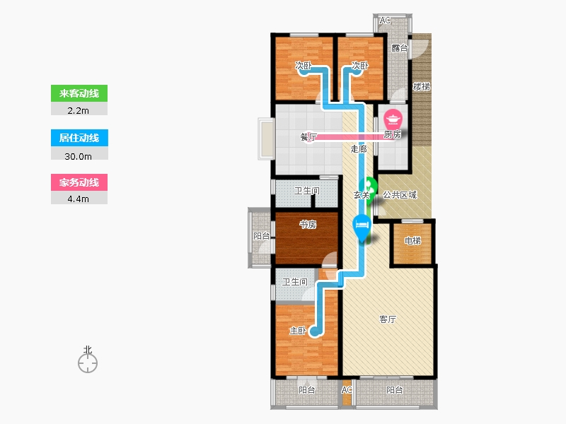 帝王國際4室2廳2衛(wèi)1廚176.00㎡動線圖