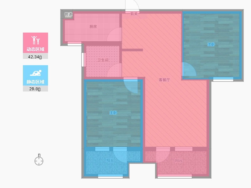 天下錦程花苑2室2廳1衛(wèi)1廚96.00㎡動(dòng)靜分區(qū)圖
