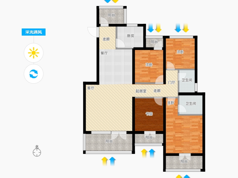 天下錦程4室3廳2衛(wèi)1廚135.00㎡采光通風(fēng)圖