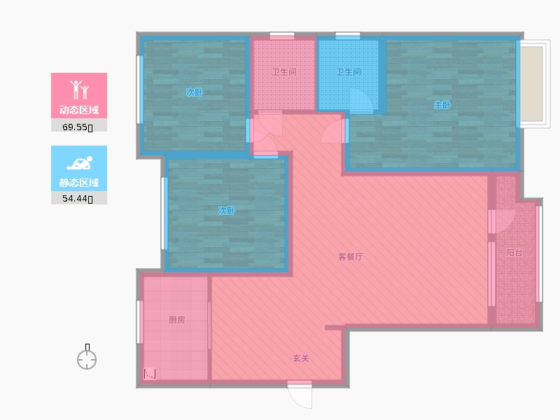 天下錦程花苑3室2廳2衛(wèi)1廚137.00㎡動靜分區(qū)圖