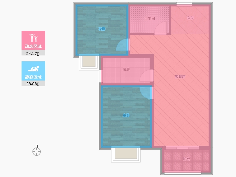 雨荷水岸2室2廳1衛(wèi)1廚88.00㎡動(dòng)靜分區(qū)圖