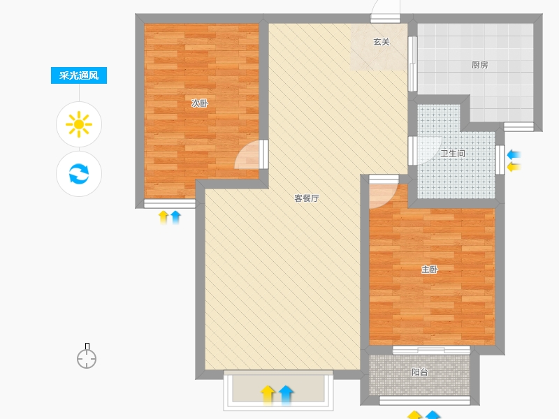 雨荷水岸2室2廳1衛(wèi)1廚95.00㎡采光通風(fēng)圖