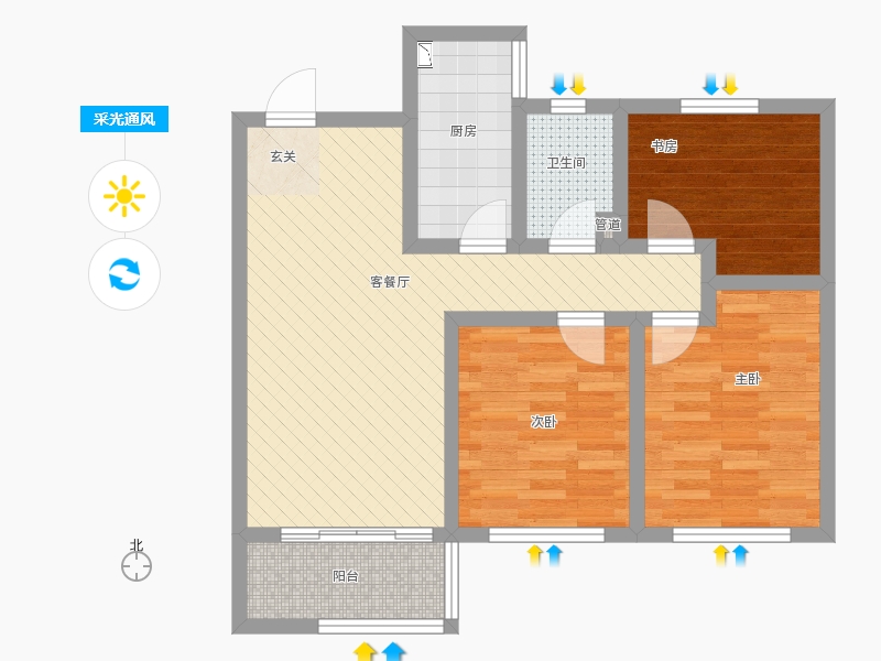 長(zhǎng)久中心公園9號(hào)3室1廳1衛(wèi)1廚99㎡采光通風(fēng)圖
