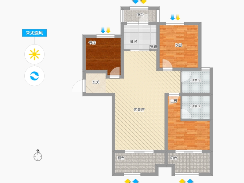 長久中心公園9號3室1廳2衛(wèi)1廚126㎡采光通風圖