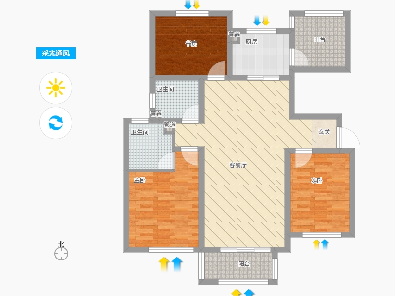 長(zhǎng)久中心(公園9號(hào)）3室1廳2衛(wèi)1廚128㎡采光通風(fēng)圖