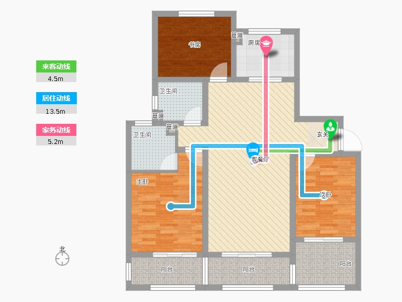 長久中心公園9號3室1廳2衛(wèi)1廚135㎡動靜線圖